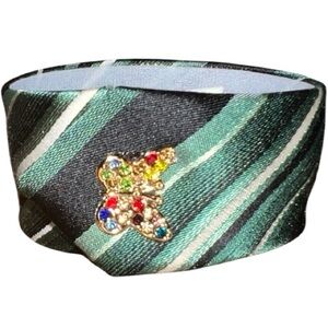 Striped Green and necktie Black Bracelet with Butterfly Accent  magnetic closure